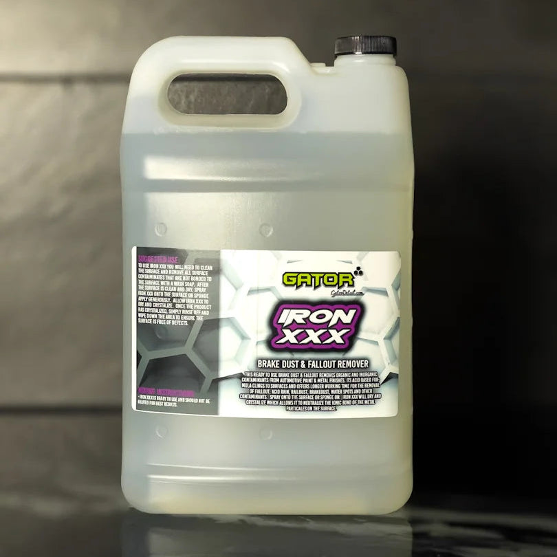 Gator Iron XXX brake dust and fallout remover bottle, ready-to-use iron remover safe for wheels, paint, glass, and exterior surfaces.