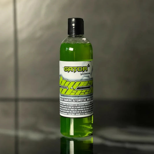 Gator Hyper Wash wax-free car wash soap bottle, pH-neutral automotive shampoo with thick foaming suds safe for ceramic-coated vehicles.