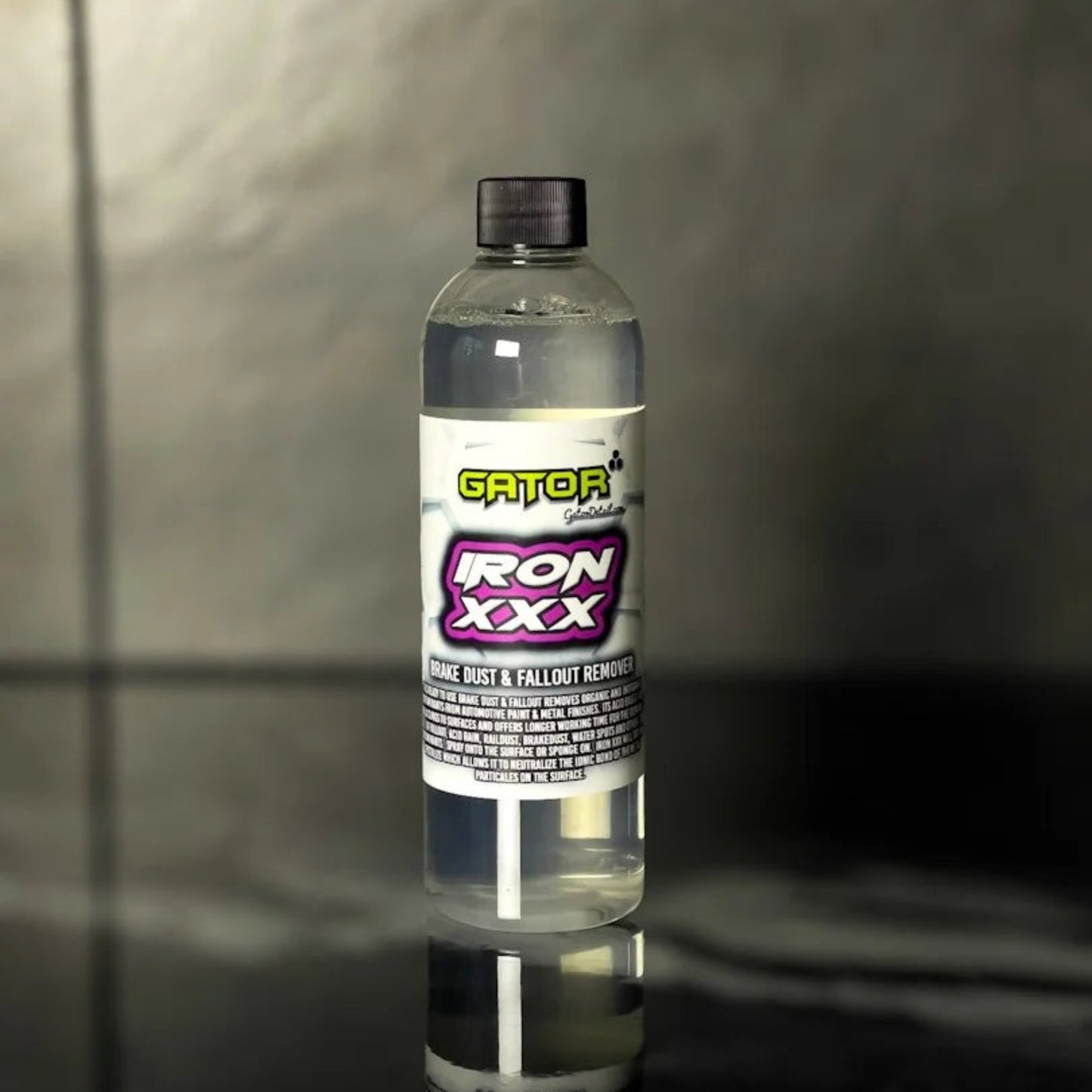 Gator Iron XXX brake dust and fallout remover bottle, ready-to-use iron remover safe for wheels, paint, glass, and exterior surfaces.